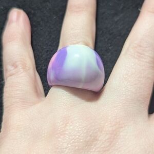 Pink White Purple Bubble Chunky Resin Dome Statement Ring - size 7